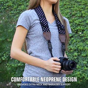 USA GEAR TrueSHOT Neck Strap - Comfortable Neoprene Padded Camera Strap with Pockets