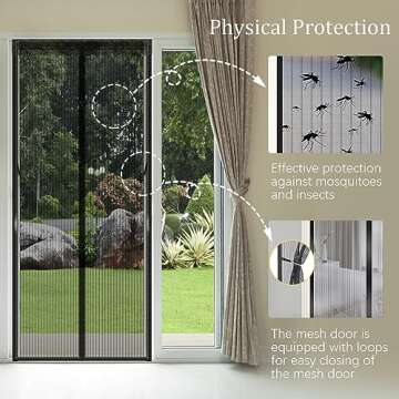 Magnetic Screen Door Mesh - Anti- Dust&Keep Bugs Out, No Need for Punching, Self Sealing Mosquito Resistant Stripe Silence Door Curtain with Easy Install Accessories,Pet Friendly A122