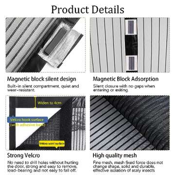Magnetic Screen Door Mesh - Anti- Dust&Keep Bugs Out, No Need for Punching, Self Sealing Mosquito Resistant Stripe Silence Door Curtain with Easy Install Accessories,Pet Friendly A122