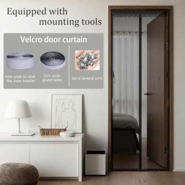 Magnetic Screen Door Mesh - Anti- Dust&Keep Bugs Out, No Need for Punching, Self Sealing Mosquito Resistant Stripe Silence Door Curtain with Easy Install Accessories,Pet Friendly A122