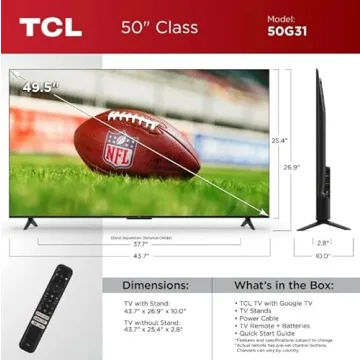 TCL Smart TV 50-Inch Class 4 Series 4K UHD HDR LED Google TV Wi-Fi, Chromecast Built-in with Dolby Vision, HDR10+, Auto Game Mode, Compatible with Alexa, Google Assistant 50G31 (Renewed)