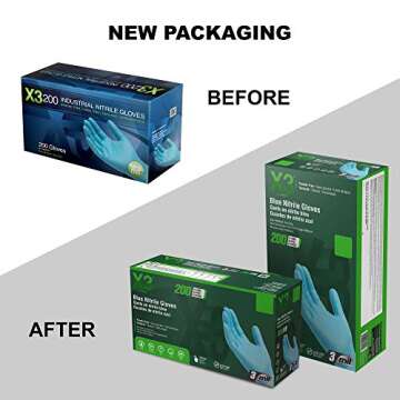 X3 Industrial Blue Nitrile Gloves, Box of 200, 3 Mil, Size Medium, Latex Free, Powder Free, Textured, Disposable, Non-Sterile, Food Safe, X3D44100BX