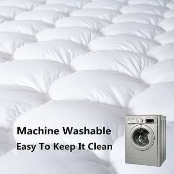 JURLYNE Mattress Pad Queen Size, Quilted Fitted Mattress Cover, Pillow Top with Fluffy Breathable 5D & 7D Spiral Fiber Filling, Cooling Mattress Topper Cover, Protector, White