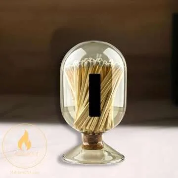 Smoke Gray Glass Matches Cloche | Includes Color Matches & Striker Strip!!! | Grey Tinted Decorative Match Holder Jar for Candles Set Display (White Matches)