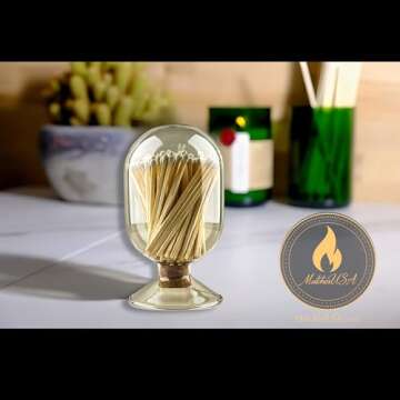 Smoke Gray Glass Matches Cloche | Includes Color Matches & Striker Strip!!! | Grey Tinted Decorative Match Holder Jar for Candles Set Display (White Matches)