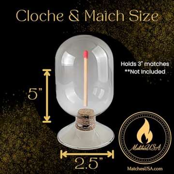 Smoke Gray Glass Matches Cloche | Includes Color Matches & Striker Strip!!! | Grey Tinted Decorative Match Holder Jar for Candles Set Display (White Matches)