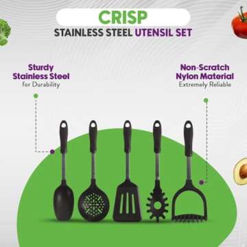 Crisp 6-Piece Stainless Steel Kitchen Utensils Set