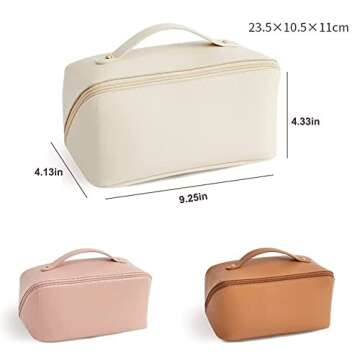 LAYSAM Large-Capacity Travel Leather Makeup Bag Cosmetic Bag Waterproof Portable Makeup Case Organiz...