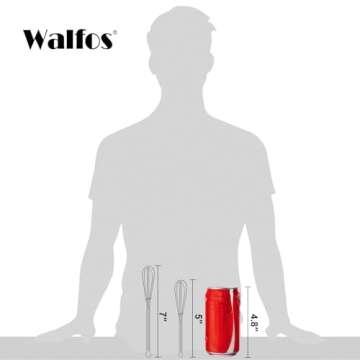 Walfos Mini Whisks Stainless Steel, Small Whisk 2 Pieces, 5in and 7in Tiny Whisk for Whisking, Beating, Blending Ingredients, Mixing Sauces