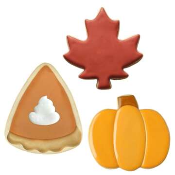 Halloween Fall Fun Cookie Cutters Set 3-Pc. Made in the USA by Ann Clark, Pumpkin, Maple Leaf, Candy...