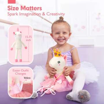 Unicorns Toys for Girls Age 4-6 - Ballerina Doll Stuffed Animal Toys for Girls 3-5, Ballet Dress up Doll, 3 Set Clothes and Accessories with Plush Bag, 3 4 5 Year Old Girl Gifts Easter Basket Stuffers