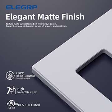 ELEGRP 2-Gang Screwless Decorative Wall Plates, Mid-Size 4.88" height x 4.94" length Unbreakable The...