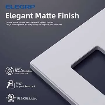 ELEGRP 2-Gang Screwless Decorative Wall Plates, Mid-Size 4.88" height x 4.94" length Unbreakable The...
