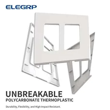 ELEGRP 2-Gang Screwless Decorative Wall Plates, Mid-Size 4.88" height x 4.94" length Unbreakable Thermoplastic Faceplate Cover for Decorator Receptacle Outlet & Switch, UL Listed (5 Pack, Matte White)