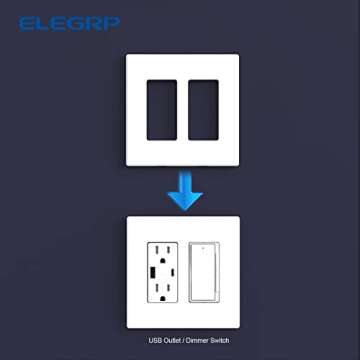 ELEGRP 2-Gang Screwless Decorative Wall Plates, Mid-Size 4.88" height x 4.94" length Unbreakable Thermoplastic Faceplate Cover for Decorator Receptacle Outlet & Switch, UL Listed (5 Pack, Matte White)