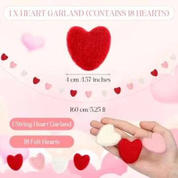 Breling Valentine's Day Felt Heart Garland Banner 5.25 Feet Long String of Hearts Garland 18 Handmad...