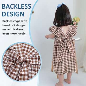 Zanie Kids Gingham Toddler Dress Bowknot Easter Dress Baby Girl Summer Playwear Outfits Plaid Brown 2 3T