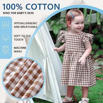Zanie Kids Gingham Toddler Dress Bowknot Easter Dress Baby Girl Summer Playwear Outfits Plaid Brown 2 3T