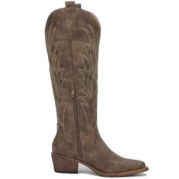 GLOBALWIN Women's Brown Cowboy Boots for Women Knee High Boots Western Embroidered Cowgirl Boots 8.5M