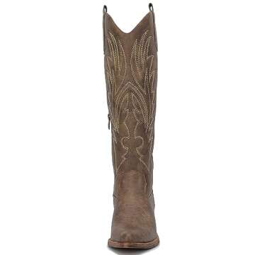 GLOBALWIN Women's Brown Cowboy Boots for Women Knee High Boots Western Embroidered Cowgirl Boots 8.5M