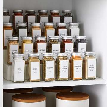 Talented Kitchen 140 Minimalist Spice Jar Labels - Preprinted Waterproof Organization Stickers - Black Text Seasoning Labels for Spice Jars