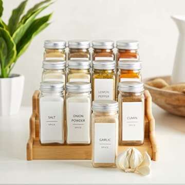 Talented Kitchen 140 Minimalist Spice Jar Labels - Preprinted Waterproof Organization Stickers - Black Text Seasoning Labels for Spice Jars