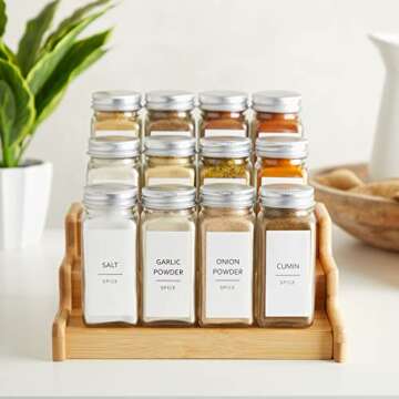 Talented Kitchen 140 Minimalist Spice Jar Labels - Preprinted Waterproof Organization Stickers - Black Text Seasoning Labels for Spice Jars