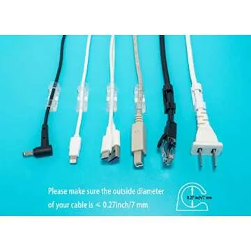 Self-Adhesive Cable Clips Organizer Drop Wire Holder Cord Management, Max Fitting Cable Diameter 0.27 inch, Pack of 20, Transparent