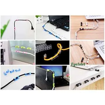Self-Adhesive Cable Clips Organizer Drop Wire Holder Cord Management, Max Fitting Cable Diameter 0.27 inch, Pack of 20, Transparent