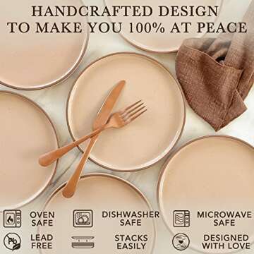 Mora Ceramic Flat Plates Set of 6-8 in - The Dessert, Salad, Appetizer, Small Lunch, etc Plate. Microwave, Oven, and Dishwasher Safe, Scratch Resistant. Kitchen Porcelain Dish - Chai