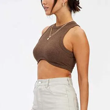SAFRISIOR Women’s Sleeveless Crop Tank Top in Brown