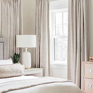 MIULEE 100% Blackout Linen Textured Curtains for Bedroom Solid Thermal Insulated Ivory Grommet Room ...
