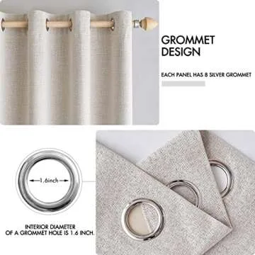 MIULEE 100% Blackout Linen Textured Curtains for Bedroom Solid Thermal Insulated Ivory Grommet Room Darkening Curtains & Drapes Luxury Decor for Living Room Nursery 52 x 90 Inch (2 Panels)