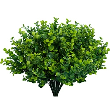 Lnoicy Artificial Greenery Plants Outdoor UV Resistant Fake Plants Boxwood Shrubs Grass,10 Bundles f...