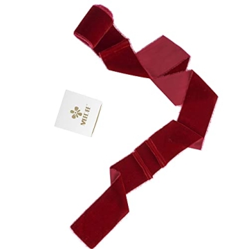 MEEDEE Velvet Ribbon Red 3 Inch Red Wide Ribbon Frayed Velvet Ribbon Raw Edge Silk Red Velvet Wreath Ribbon For Flower Bouquet, Photography, Dress Sash, Parties, Wedding, Outdoor Decorations (3 Yards)