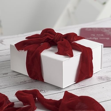 MEEDEE Velvet Ribbon Red 3 Inch Red Wide Ribbon Frayed Velvet Ribbon Raw Edge Silk Red Velvet Wreath Ribbon For Flower Bouquet, Photography, Dress Sash, Parties, Wedding, Outdoor Decorations (3 Yards)