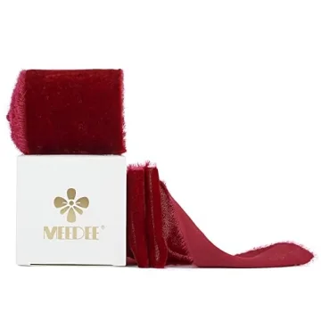 MEEDEE Velvet Ribbon Red 3 Inch Red Wide Ribbon Frayed Velvet Ribbon Raw Edge Silk Red Velvet Wreath Ribbon For Flower Bouquet, Photography, Dress Sash, Parties, Wedding, Outdoor Decorations (3 Yards)