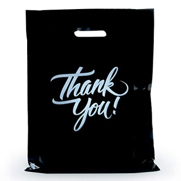 Infinite Pack Black 9"x12"(100pcs) Thank You Merchandise Bags, Die Cut Handles, Retail Shopping Bags...