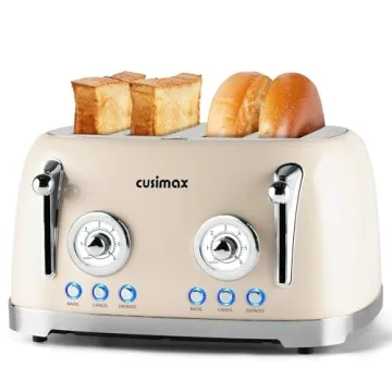 CUSIMAX 4-Slice Toaster, Retro Design with Wide Slots & 6 Settings