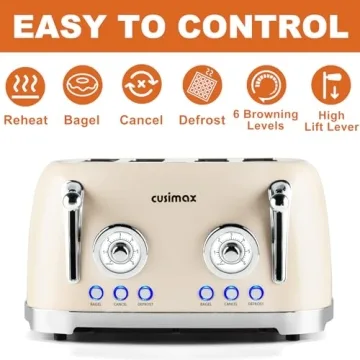 CUSIMAX Stylish 4 Slice Stainless Steel Toaster for All