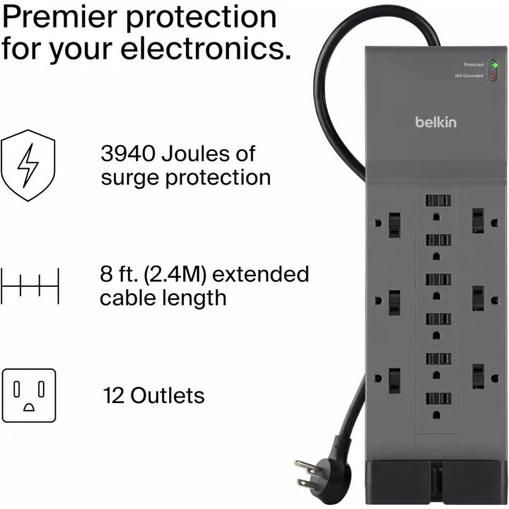 Belkin 12-Outlet Surge Protector Power Strip 8ft