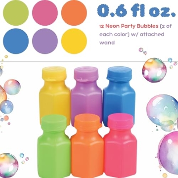 Neon Party Bubbles for Kids 12-Pack with Wands & Bottles