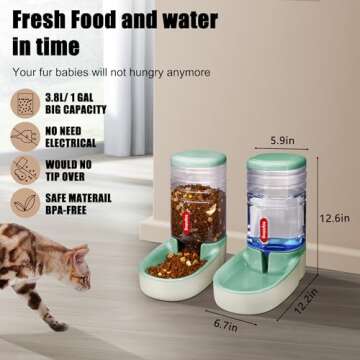 Automatic Pet Feeder Small&Medium Pets Automatic Food Feeder and Waterer Set 3.8L, Travel Supply Fee...