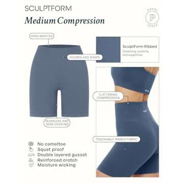 PAVOI ACTIVE SculptForm Collection | Women's Ribbed Seamless Sculpting 6" High Waisted Compression Biker Workout Shorts | Small, Black