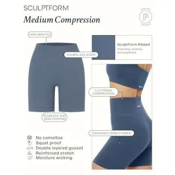 PAVOI ACTIVE SculptForm Collection | Women's Ribbed Seamless Sculpting 6" High Waisted Compression Biker Workout Shorts | Small, Black