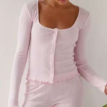 DSORVICD Women Y2k 2 Piece Outfit Fashion Round Neck Long Sleeve Crop Top Low Waist Slim Fit Shorts ...