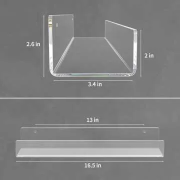 NIUBEE 16.5-Inch Acrylic Floating Bookshelves for Kids