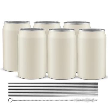 JoyJolt Metal Beer Can Tumbler Set - Unbreakable Drinkware with Straws