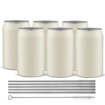 JoyJolt Metal Beer Can Tumbler Set - Unbreakable Drinkware with Straws