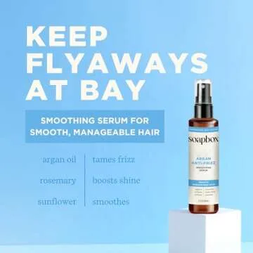 Soapbox Argan Oil Smoothing Serum, Anti-Frizz Serum For All Hair Types with Shea Butter & Vitamin E Repairs Damage & Controls Flyaways - Vegan, Cruelty and Gluten Free (5 Fl oz)